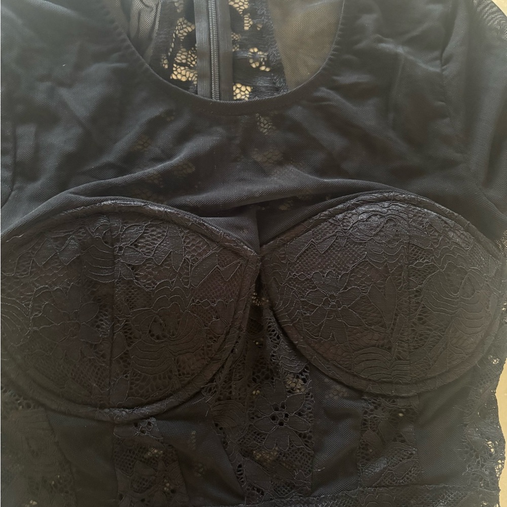 Chic Black Lace Long Sleeve Bodysuit sheer sexy feminine size S Lolita NWOT - Picture 3 of 6